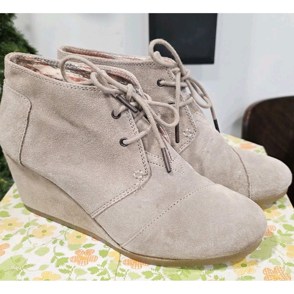 Toms Boots Womens 9.5 Desert‎ Brown Lace Up Ankle Top Wedge Heels Comfort 300615